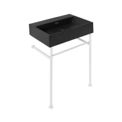 Swiss Madison, Claire 24" Rectangle Matte Black Zero Hole Console Sink with Matte White Legs
