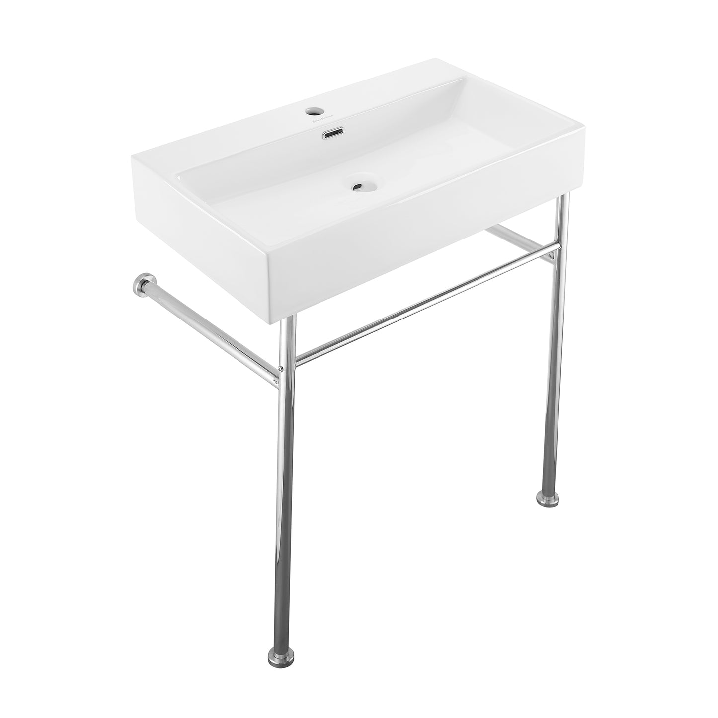 Swiss Madison, Claire 30 Ceramic Console Sink White Basin Chrome Legs