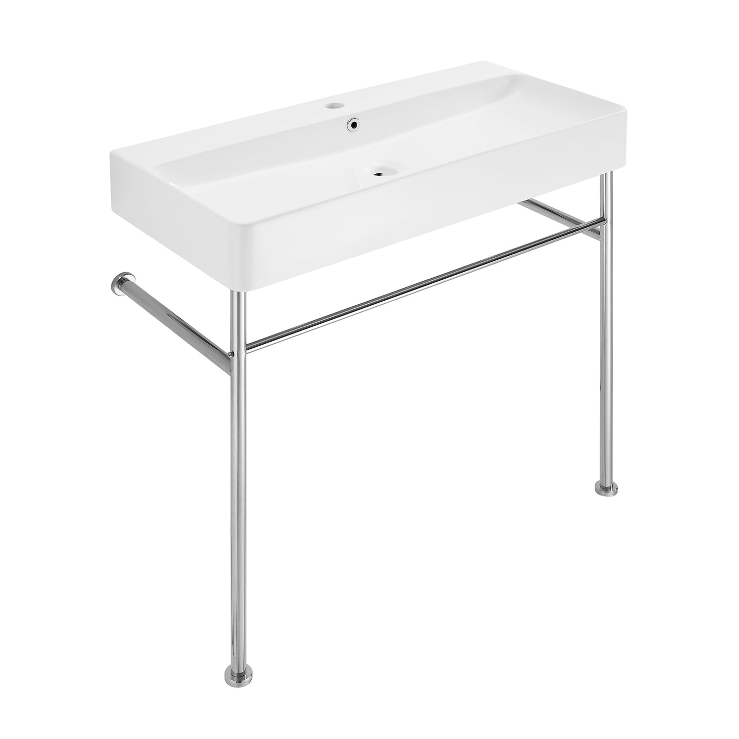 Swiss Madison, Carre 36 Ceramic Console Sink White Basin Chrome Legs