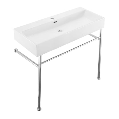 Swiss Madison, Claire 40 Ceramic Console Sink White Basin Chrome Legs
