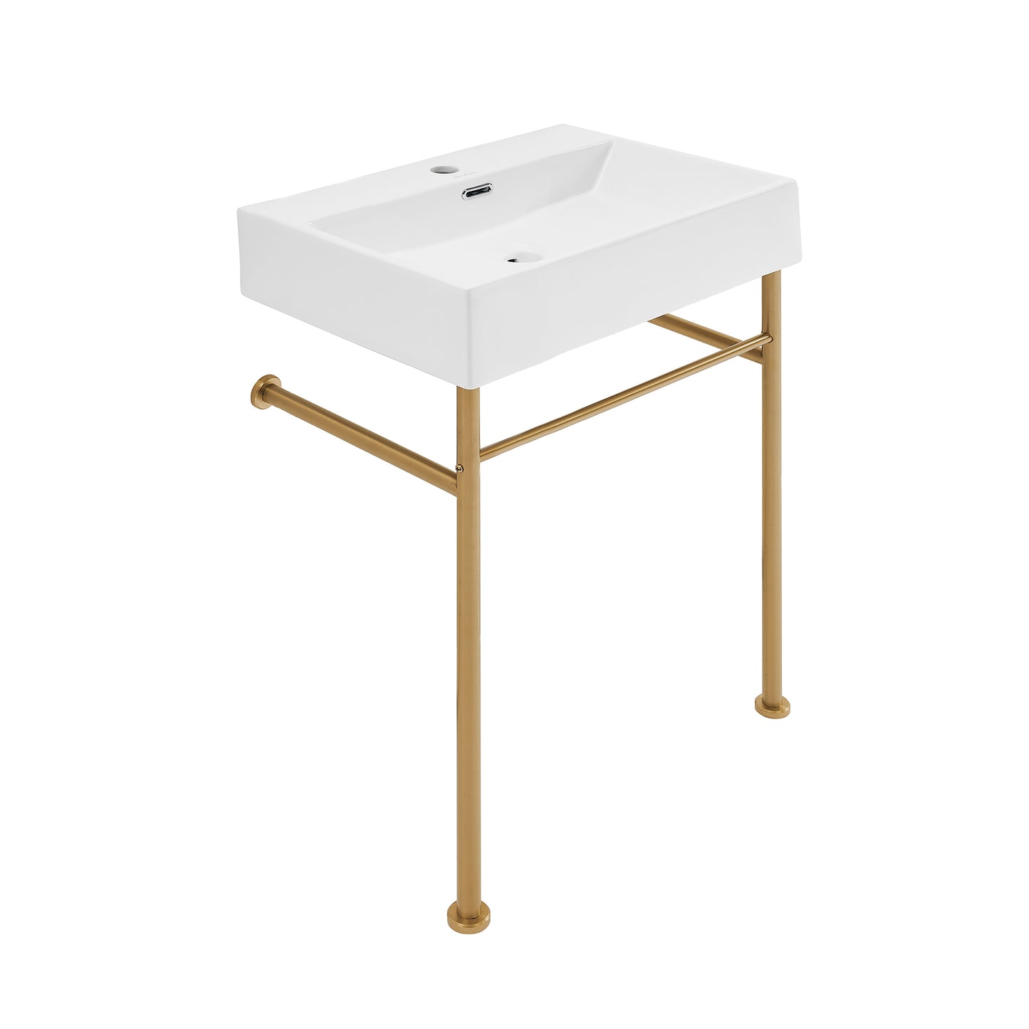 Swiss Madison, Claire 24 Ceramic Console Sink White Basin Brushed Gold Legs
