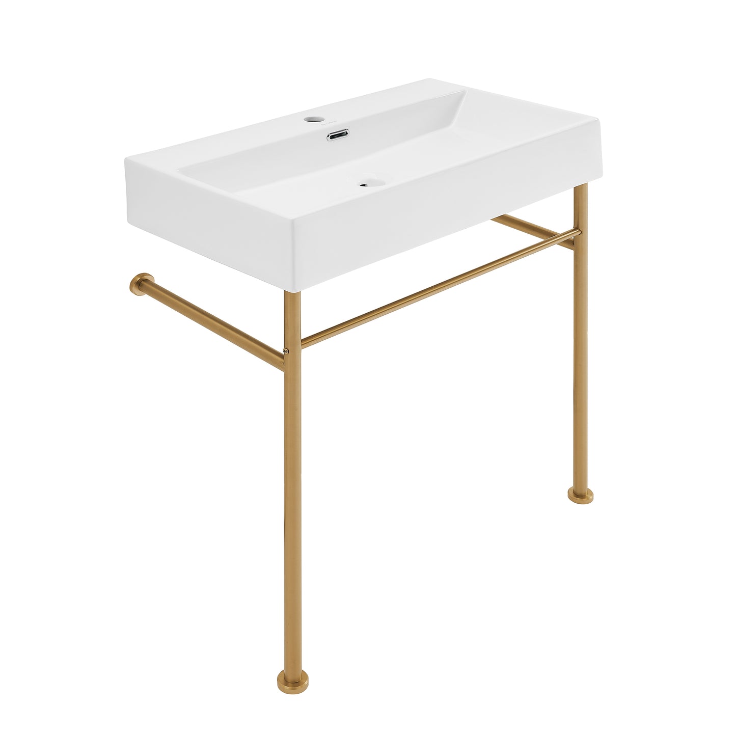 Swiss Madison, Claire 30 Ceramic Console Sink White Basin Brushed Gold Legs