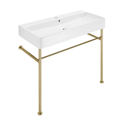 Swiss Madison, Carre 36 Ceramic Console Sink White Basin Gold Legs