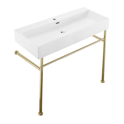 Swiss Madison, Claire 40 Ceramic Console Sink White Basin Gold Legs