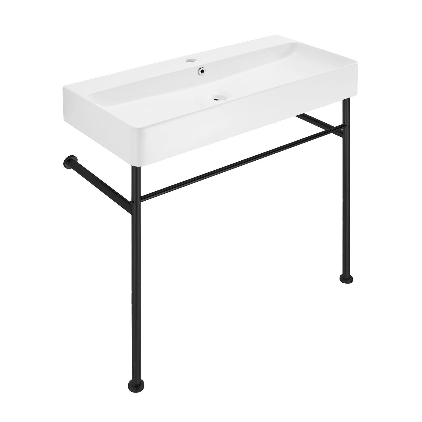 Swiss Madison, Carre 36" Ceramic Console Sink White Basin Black Legs