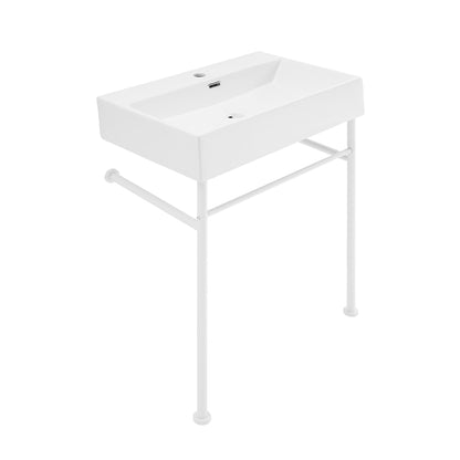 Swiss Madison, Claire 24 Ceramic Console Sink White Basin Matte White Legs