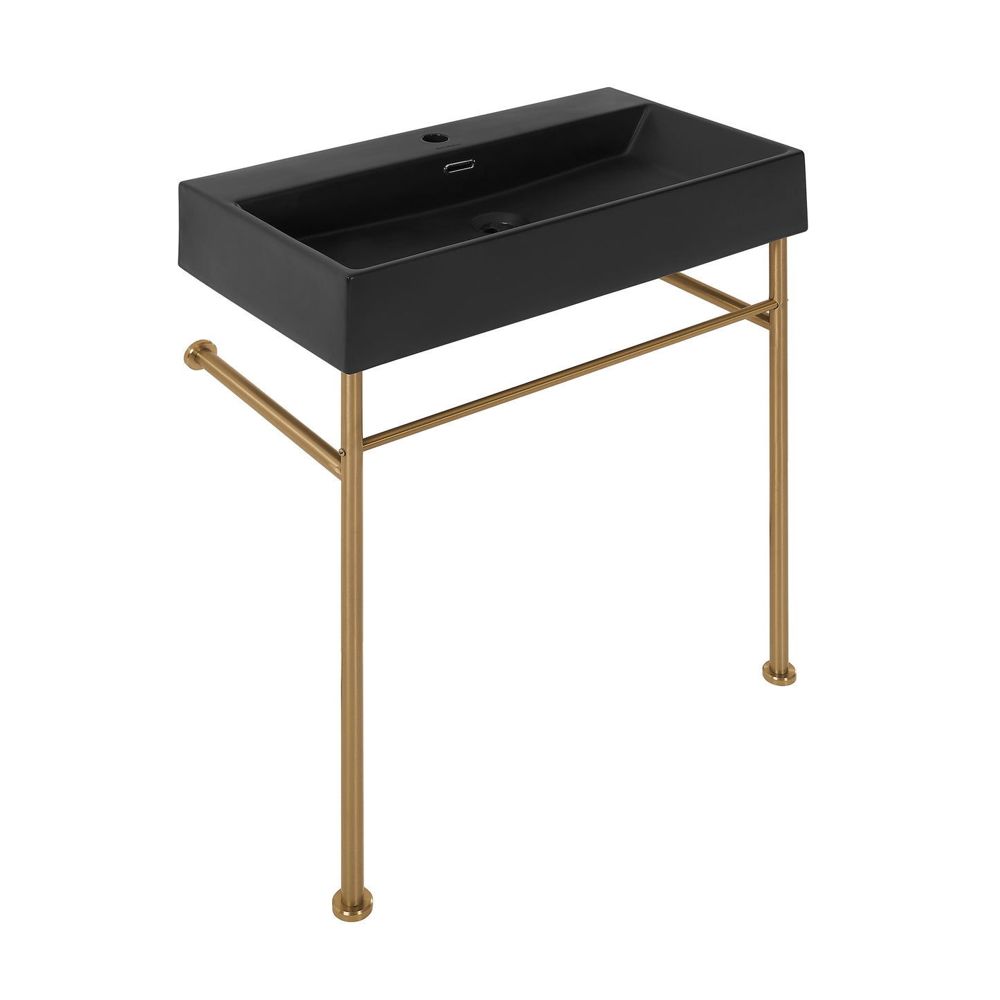 Swiss Madison, Claire 30 Ceramic Console Sink Matte Black Basin Brushed Gold Legs