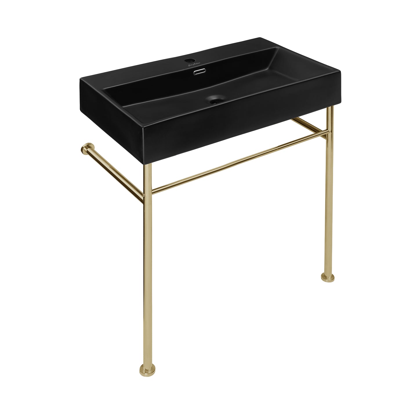 Swiss Madison, Claire 30 Ceramic Console Sink Matte Black Basin Gold Legs