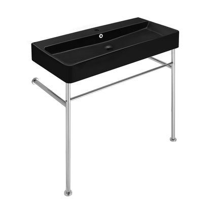 Swiss Madison, Carre 36 Ceramic Console Sink Matte Black Basin Chrome Legs