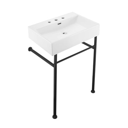 Swiss Madison, Claire 24" Console Sink White Basin Black Legs with 8" Widespread Holes