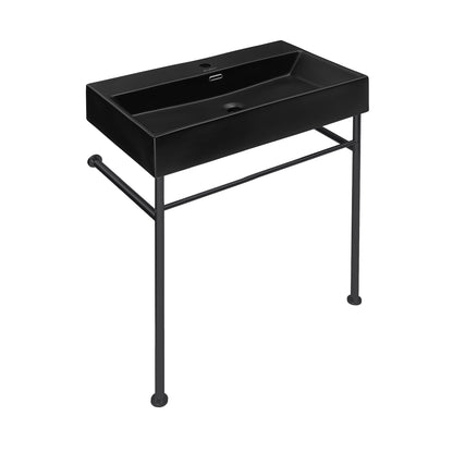 Swiss Madison, Claire 30 Ceramic Console Sink Matte Black Basin Black Legs