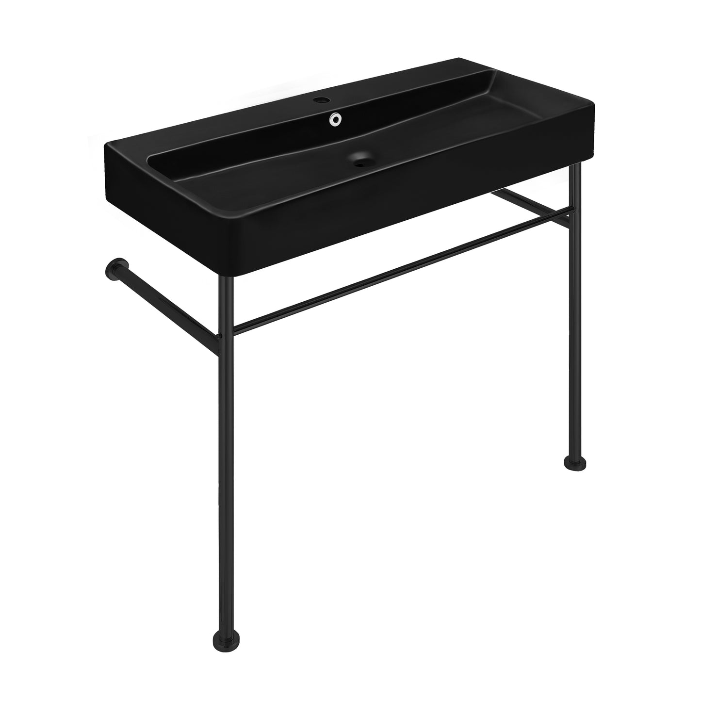 Swiss Madison, Carre 36 Ceramic Console Sink Matte Black Basin Black Legs