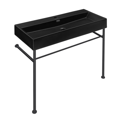 Swiss Madison, Claire 40 Ceramic Console Sink Matte Black Basin Black Legs