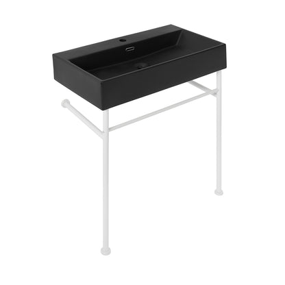 Swiss Madison, Claire 30 Ceramic Console Sink Matte Black Basin Matte White Legs