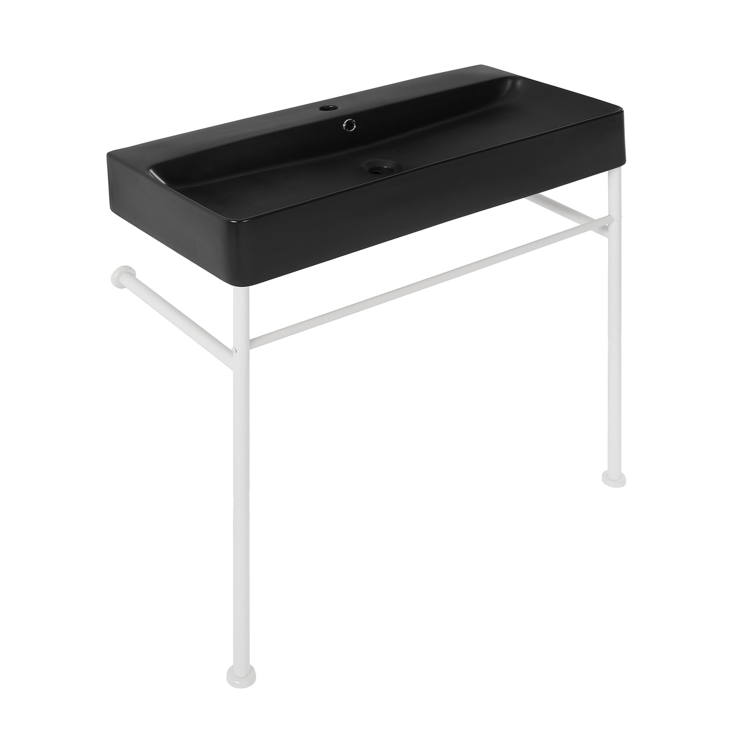 Swiss Madison, Carre 36 Ceramic Console Sink Matte Black Basin Matte White Legs