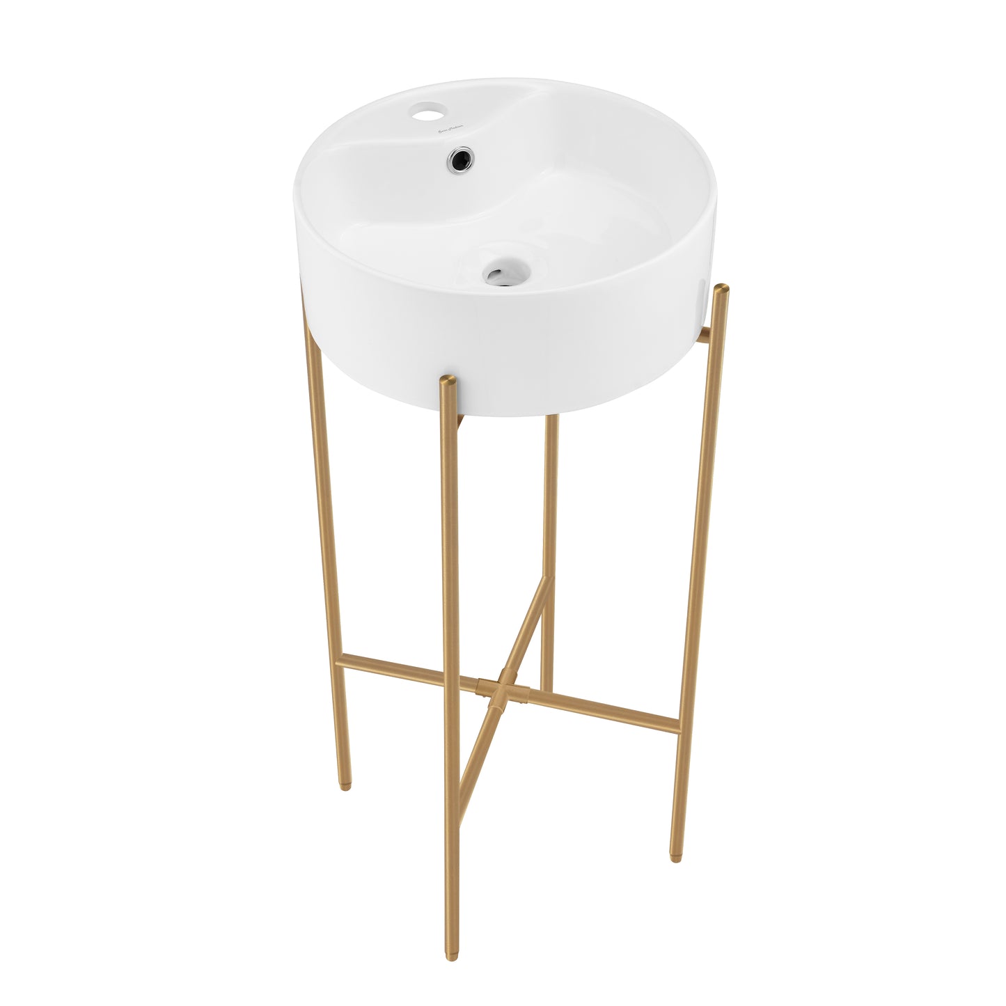 Swiss Madison, Monaco 16" Round Console Sink with Faucet Mount, White Basin Brushed Gold Legs
