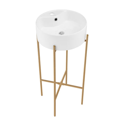 Swiss Madison, Monaco 16" Round Console Sink with Faucet Mount, White Basin Brushed Gold Legs