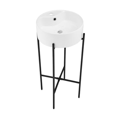 Swiss Madison, Monaco 16" Round Console Sink with Faucet Mount, White Basin Matte Black Legs