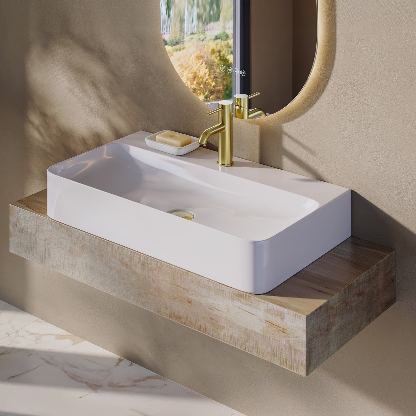 Swiss Madison, Voltaire 32" Rectangle Vessel Sink in Glossy White with Faucet Mount