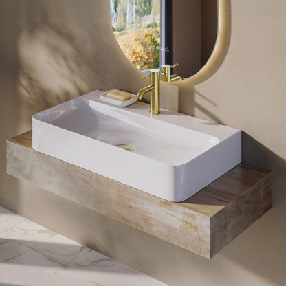 Swiss Madison, Voltaire 32" Rectangle Vessel Sink in Glossy White with Faucet Mount