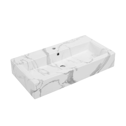 Swiss Madison, Voltaire Wide Rectangle Vessel Sink in White Marble