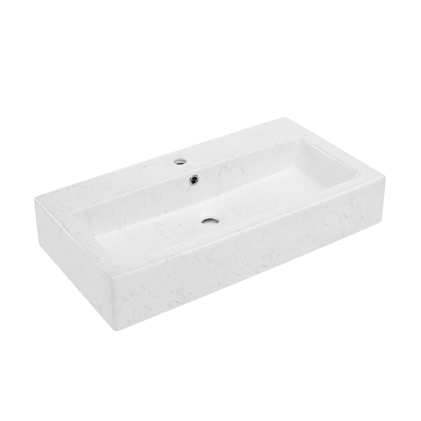 Swiss Madison, Voltaire Wide Rectangle Vessel Sink in Static Marble