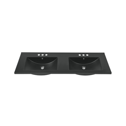 Swiss Madison, 48" 3-Hole Widespread Double Basin Vanity Sink Top in Matte Black