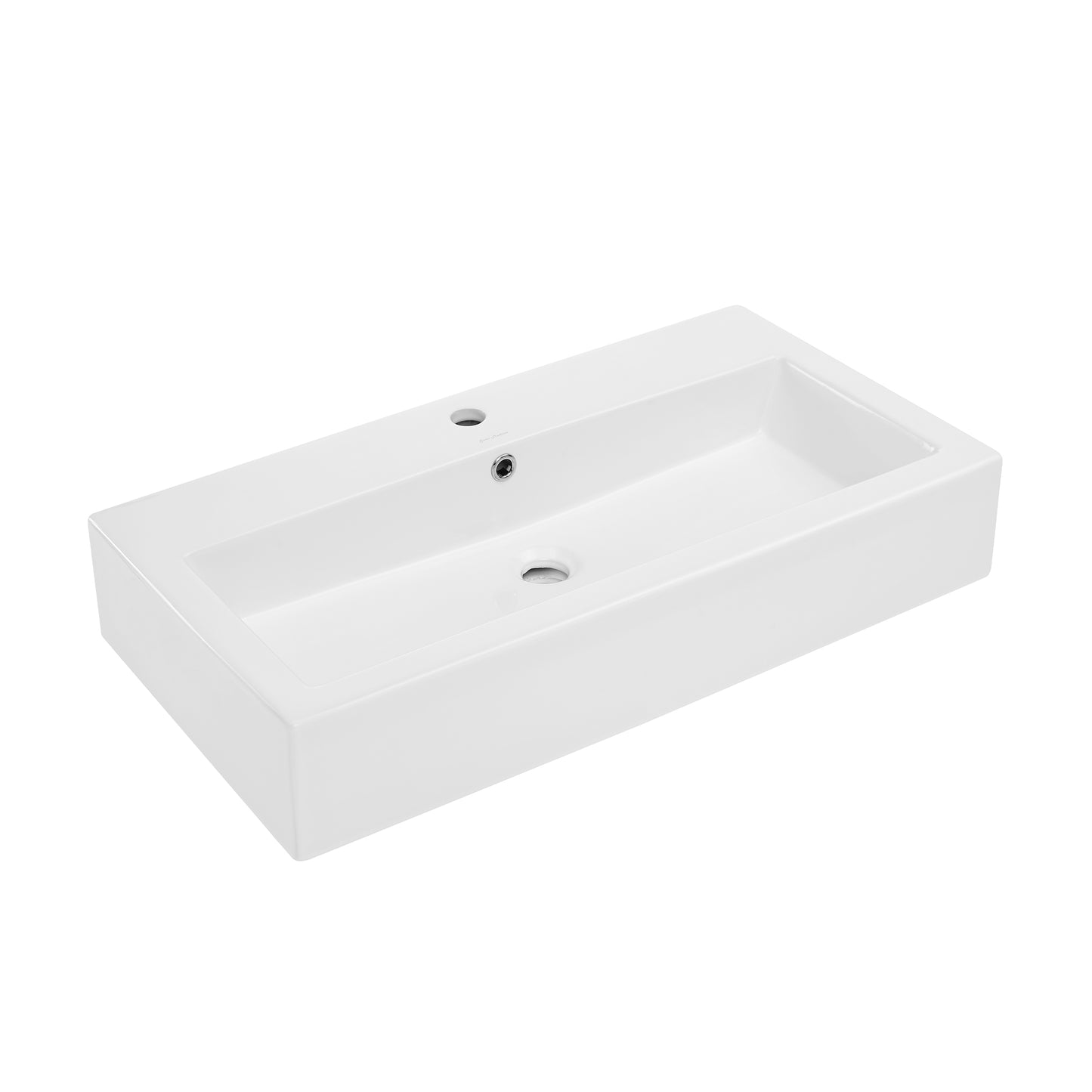 Swiss Madison, Voltaire Wide Rectangle Wall-Mount Sink in Shiny White