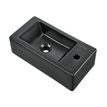 Swiss Madison, Voltaire 19.5 x 10 Rectangular Ceramic Wall Hung Sink with Right Side Faucet Mount, Matte Black