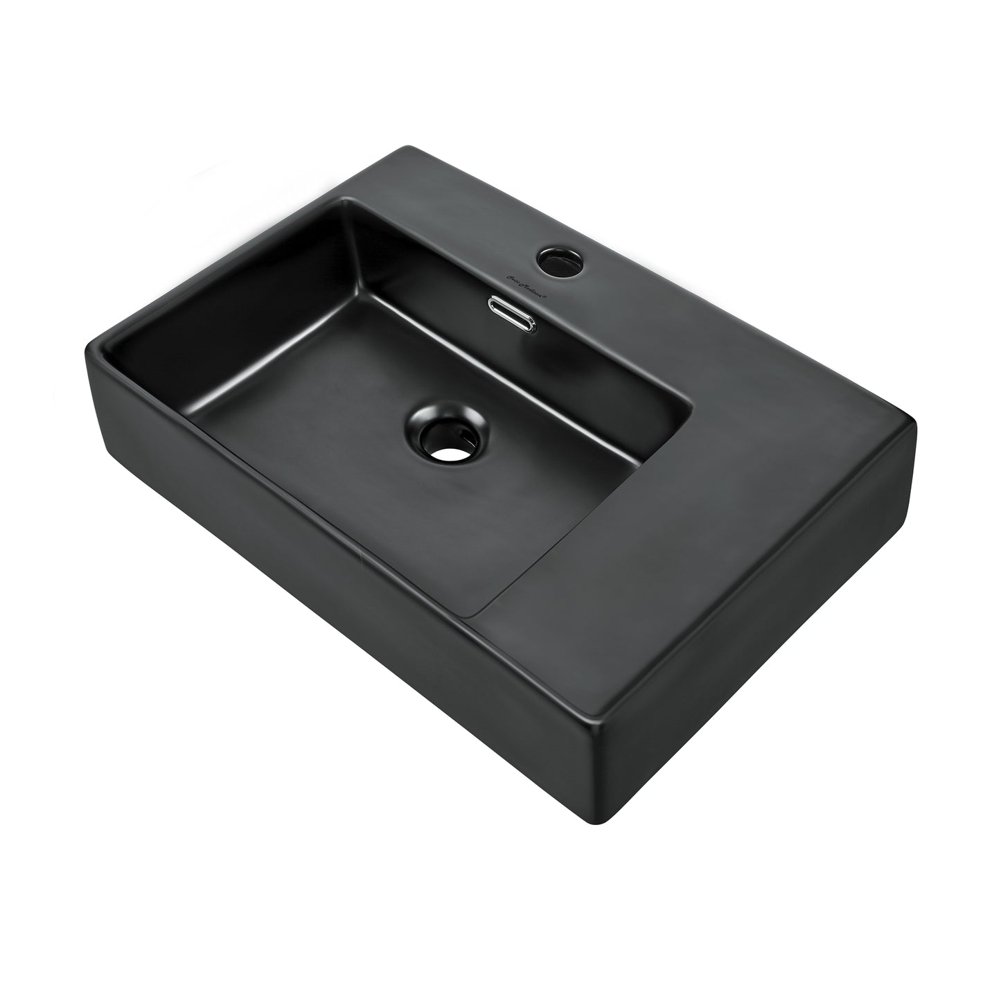 Swiss Madison, St. Tropez 24 x 18 Ceramic Wall Hung Sink with Left Side Faucet Mount, Matte Black
