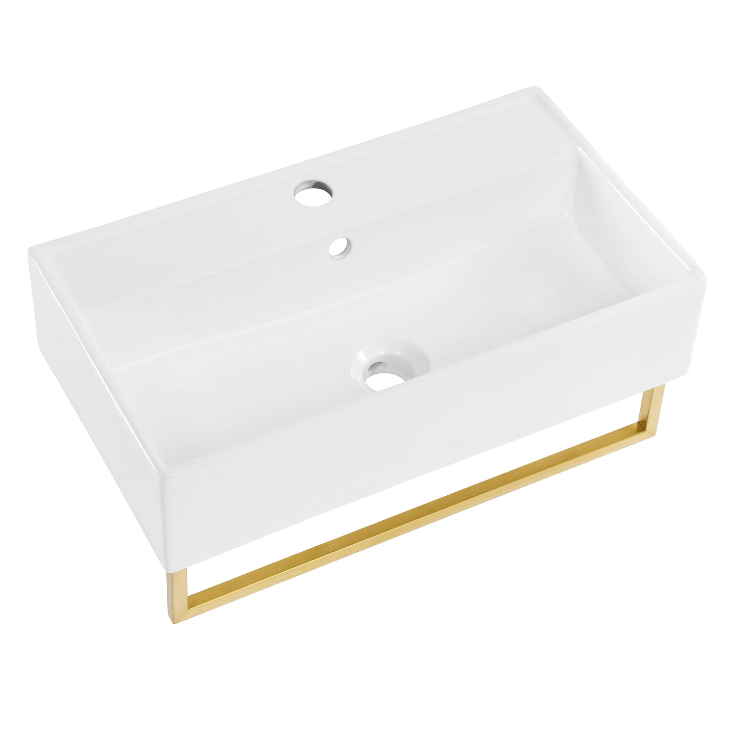 Swiss Madison, Claire 22" Wall-Mount Bathroom Sink with Brushed Gold Towel Bar