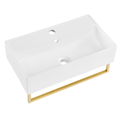 Swiss Madison, Claire 22" Wall-Mount Bathroom Sink with Brushed Gold Towel Bar