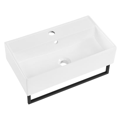 Swiss Madison, Claire 22" Wall-Mount Bathroom Sink with Black Towel Bar