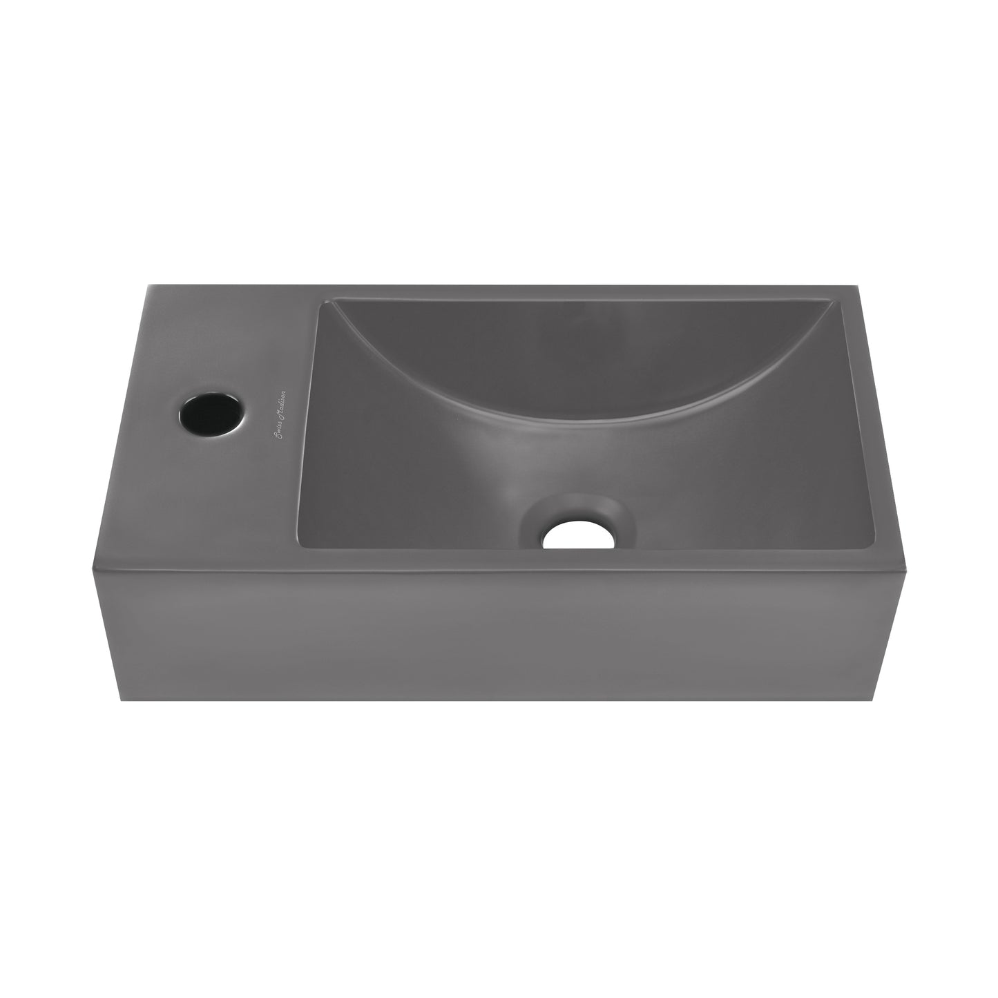 Swiss Madison, Lisse 16" Concrete Rectangle Wall-Mounted Sink with Left Side Faucet Mount in Matte Dark Gray