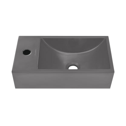 Swiss Madison, Lisse 16" Concrete Rectangle Wall-Mounted Sink with Left Side Faucet Mount in Matte Dark Gray