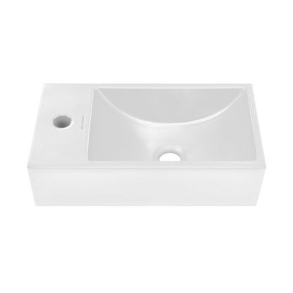 Swiss Madison, Lisse 16" Concrete Rectangle Wall-Mounted Sink with Left Side Faucet Mount in Matte White