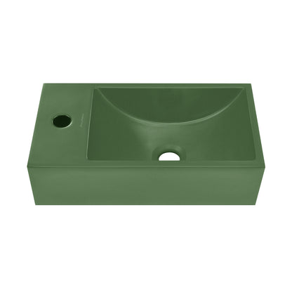 Swiss Madison, Lisse 16" Concrete Rectangle Wall-Mounted Sink with Left Side Faucet Mount in Matte Royal Green