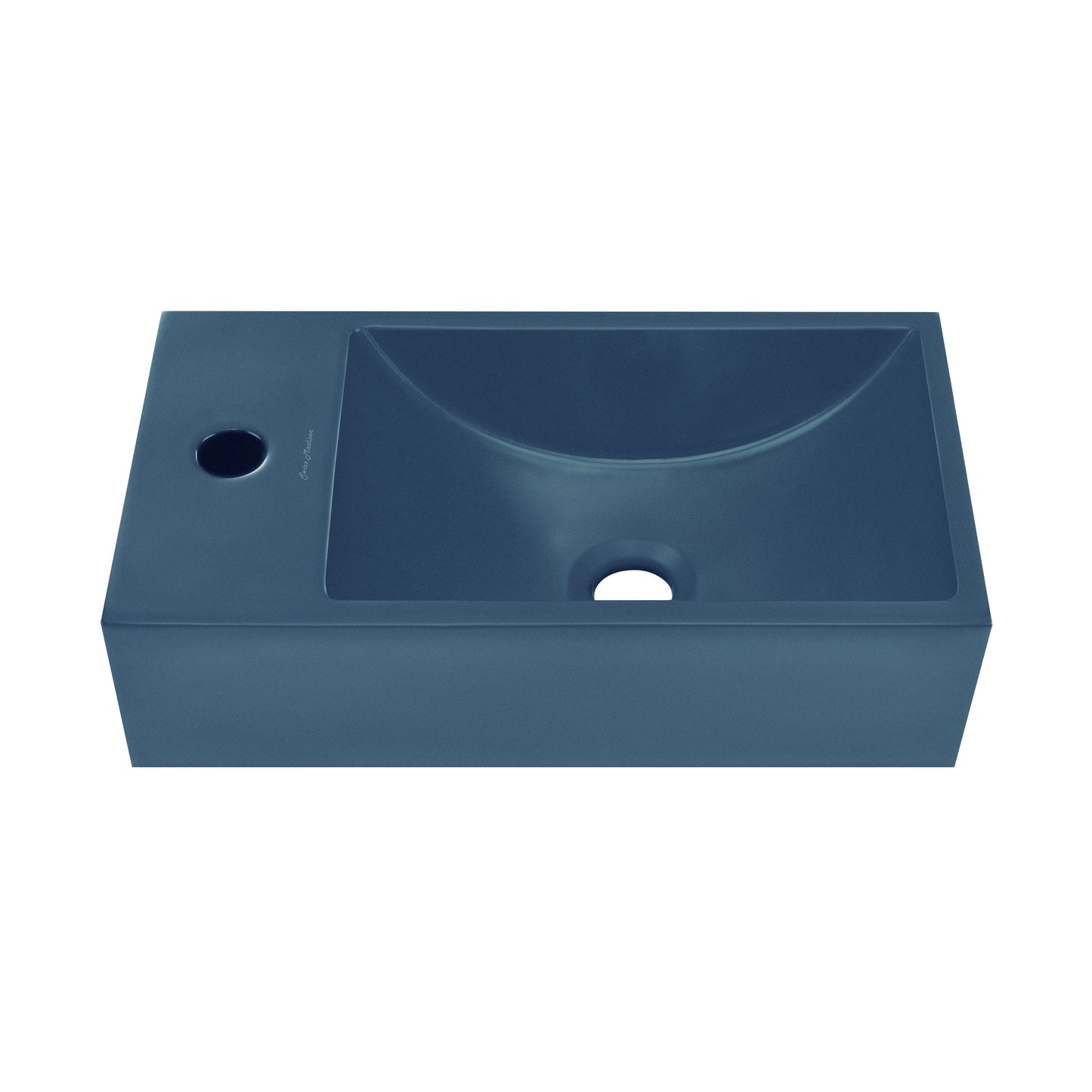 Swiss Madison, Lisse 16" Concrete Rectangle Wall-Mounted Sink with Left Side Faucet Mount in Matte Royal Blue