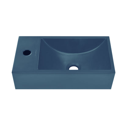 Swiss Madison, Lisse 16" Concrete Rectangle Wall-Mounted Sink with Left Side Faucet Mount in Matte Royal Blue