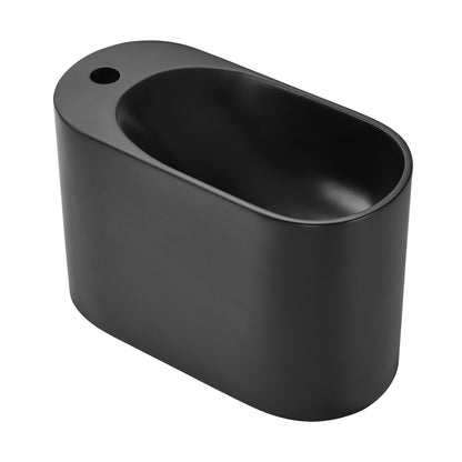 Swiss Madison, Terre 18" Solid Surface Oval Wall-Mounted Sink with Left Side Faucet Mount in Matte Black