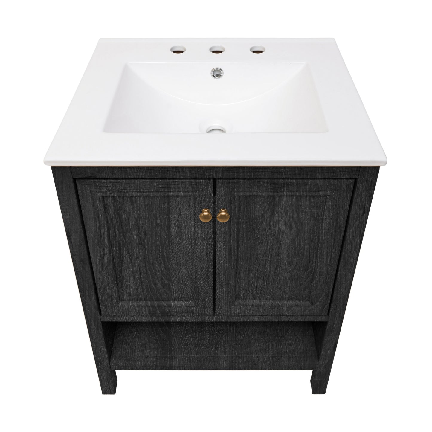 Swiss Madison, Chateau 24" Freestanding Bathroom Vanity in Black Oak with 3-Hole Widespread Sink Top