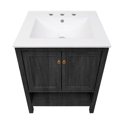 Swiss Madison, Chateau 24" Freestanding Bathroom Vanity in Black Oak with 3-Hole Widespread Sink Top