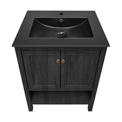 Swiss Madison, Chateau 24" Freestanding Bathroom Vanity in Black Oak with Black Sink Top
