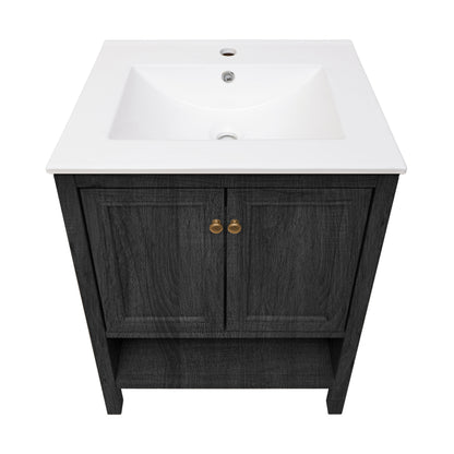 Swiss Madison, Chateau 24" Freestanding Bathroom Vanity in Black Oak with Sink Top