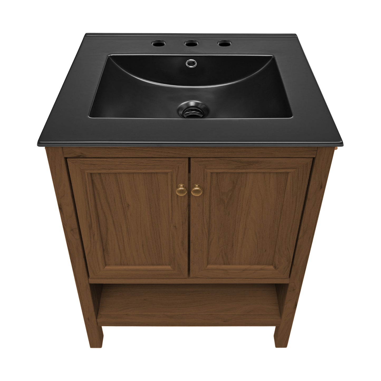 Swiss Madison, Chateau 24" Freestanding Bathroom Vanity in Brown Oak with Black 3-Hole Widespread Sink Top