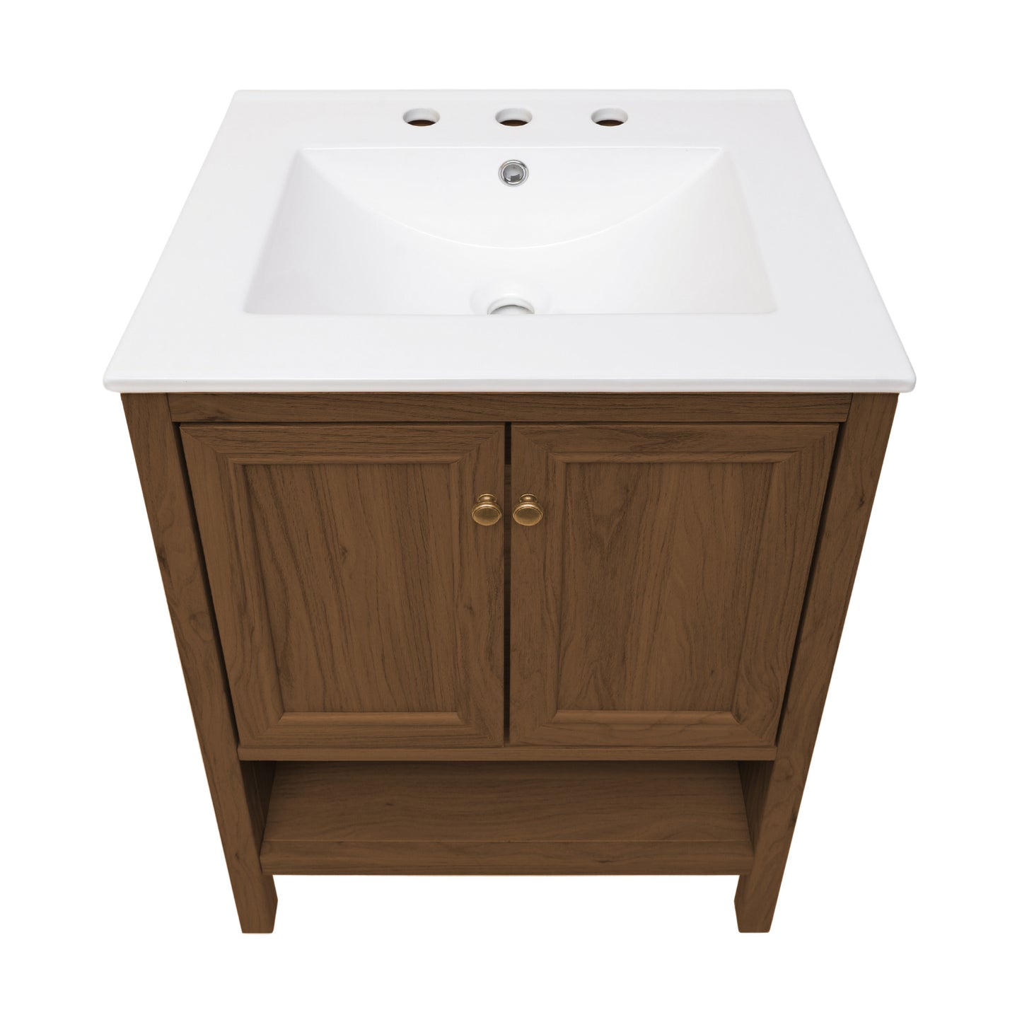 Swiss Madison, Chateau 24" Freestanding Bathroom Vanity in Brown Oak with 3-Hole Widespread Sink Top