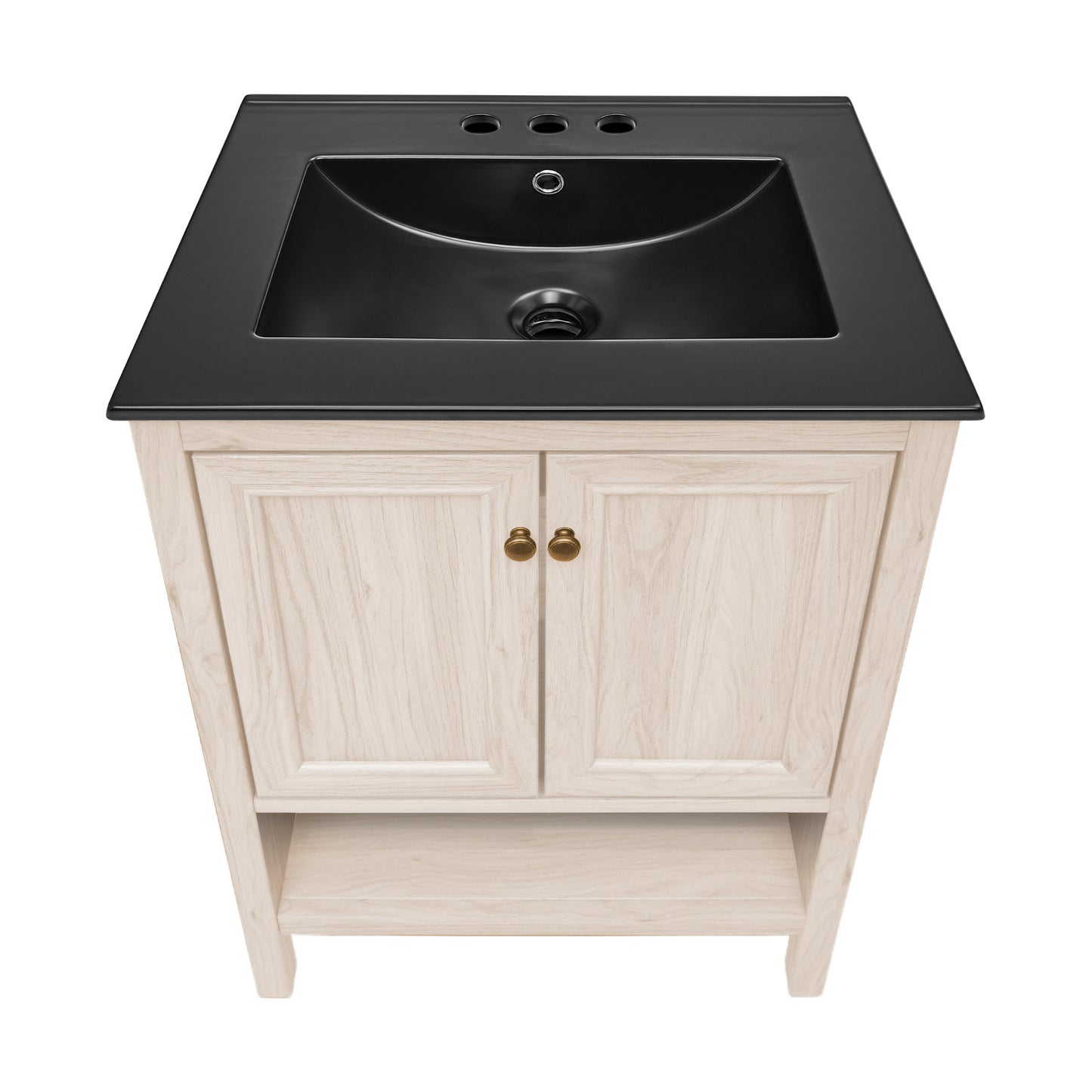 Swiss Madison, Chateau 24" Freestanding Bathroom Vanity in White Oak with Black 3-Hole Centerset Sink Top