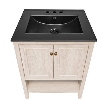 Swiss Madison, Chateau 24" Freestanding Bathroom Vanity in White Oak with Black 3-Hole Centerset Sink Top