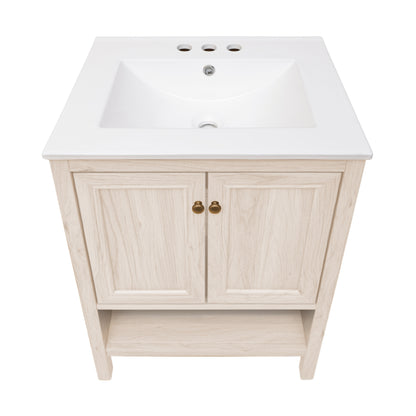 Swiss Madison, Chateau 24" Freestanding Bathroom Vanity in White Oak with 3-Hole Centerset Sink Top