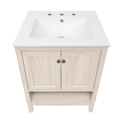 Swiss Madison, Chateau 24" Freestanding Bathroom Vanity in White Oak with 3-Hole Widespread Sink Top